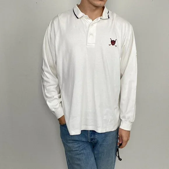 Vintage Polo Golf Ralph Lauren Rugby Long-Sleeve Top White XLarge. - Picture 3 of 4